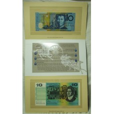 AUSTRALIA 1993 . TEN 10 DOLLARS BANKNOTES . TWO  NOTE SET . EVANS/FRASER, FRASER/COLE . FIRST PREFIX AAA